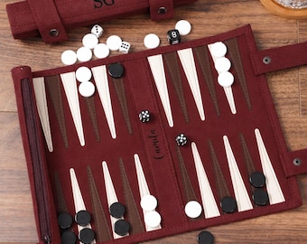 Personalized Leather Travel Backgammon Set | Custom Backgammon Board with Pieces | Perfect Gift for Backgammon GameLover, Traveller Gift Box