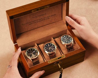 Personalized Wood Watch Box, Engraved Watch Box Display For Men, Custom Watch Storage Case, Christmas Gifts For Boyfriends, Birthday Gifts
