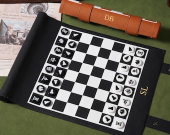 Personalized 3-in-1 Chess Checkers Backgammon Set, Roll-Up Travel Board Game