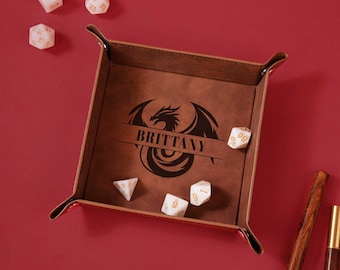 Personalisierte D & D Würfeltablett, Leder Würfel Organizer, Daggerheart Würfel RPG Würfel Rollmatte Tabletop, Spiel LOTR Würfeltablett, individuelles Geschenk für DM