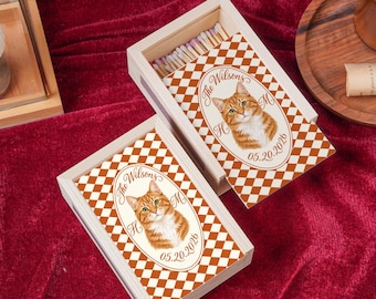 Personalized Pet Matchbox, Custom Cat Portrait, Wooden Matchbox, Wedding Favor, Perfect Match Gift, Housewarming Keepsake