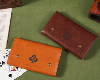 Personalized Double Deck Playing Card Case, Laser Engraved Poker Holder with 2 Decks Included