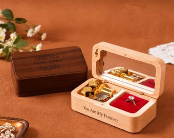 Personalized Musical Ring Box, Wooden Proposal Ring Box, Custom Engagement Ring Holder, Wedding Keepsake, Anniversary Gift for Couple