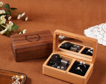 Personalized Musical Ring Box, Wooden Proposal Ring Box, Custom Engagement Ring Holder, Wedding Keepsake, Anniversary Gift for Couple