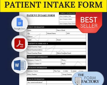 Patient Hospital Intake Form PRINTABLE FILLABLE Form † Digital Template (PDF/Google Doc/Word) Instant Download, Editable Business Document