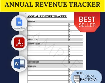 Annual Revenue Tracker PRINTABLE FILLABLE Form † Digital Template (PDF/Google Doc/Word) Instant download, Editable Business Document Tracker