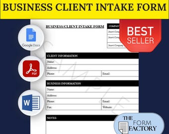 Business Client Intake Sheet PRINTABLE FILLABLE Form † Digital Template (PDF/Google Doc/Word) Instant Download, Editable Business Document