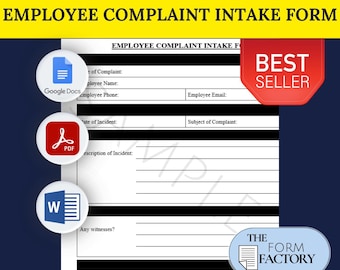 Employee Complaint Intake Form PRINTABLE FILLABLE Form † Digital Template (PDF/Google Doc/Word) Instant Download, Editable Business Document
