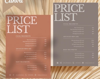 Salon Price List Template, Spa Service Menu (Canva Editable, Digital)