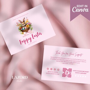 Modèle de carte de voeux joyeux Pâques sur toile | Modèle de toile de carte de remerciement, entreprise de remerciement client minimaliste modifiable, carte de remerciement de Pâques