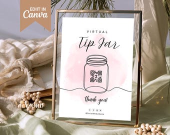 Printable Virtual Tip Jar Venmo Payment Sign, QR Code Sign Canva Template Editable Tips Accepted Sign Canva Template Instant Download S002