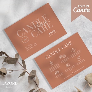 Candle care card | 5x3.5 inches | Boho style color | Trendy Boho Care Card Canva Template | Editable Minimalist |  Packaging Candle Care 001