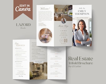 Real Estate Introduction Trifold Brochure, Real Estate Brochure, Real Estate Marketing, New Agent, Canva Real Estate Trifold Template, House