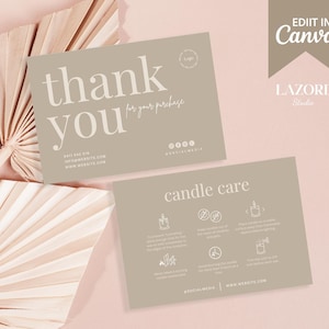 Kerzenpflegekarte | 5x3,5 Zoll | Boho-Stil Farbe | Trendige Boho Care Card Canva Vorlage | Bearbeitbar Minimalistisch | Verpackung Kerzenpflege 002