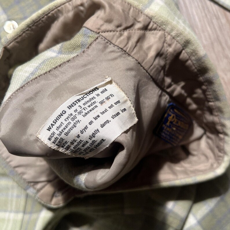 True Vintage 50-tals Pendleton ullrutig flanellskjorta CPO herrskjorta 15 1/4 NOS bild 16