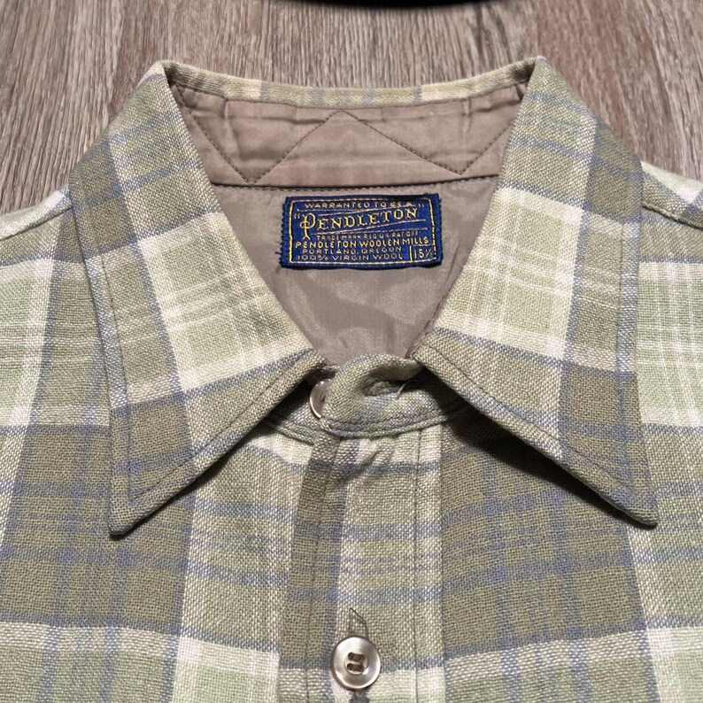 True Vintage 50-tals Pendleton ullrutig flanellskjorta CPO herrskjorta 15 1/4 NOS bild 10