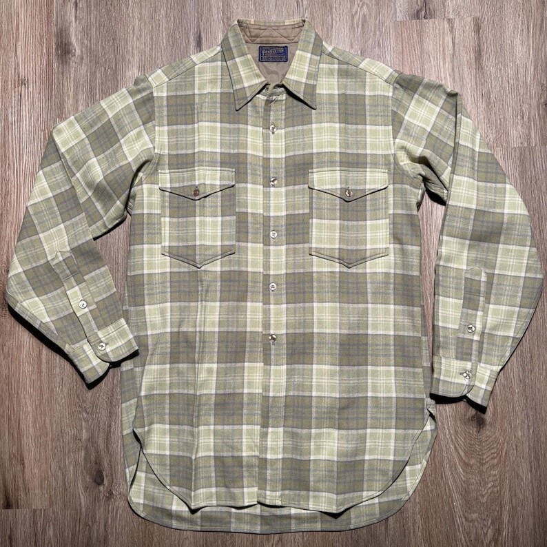 True Vintage 50-tals Pendleton ullrutig flanellskjorta CPO herrskjorta 15 1/4 NOS bild 2