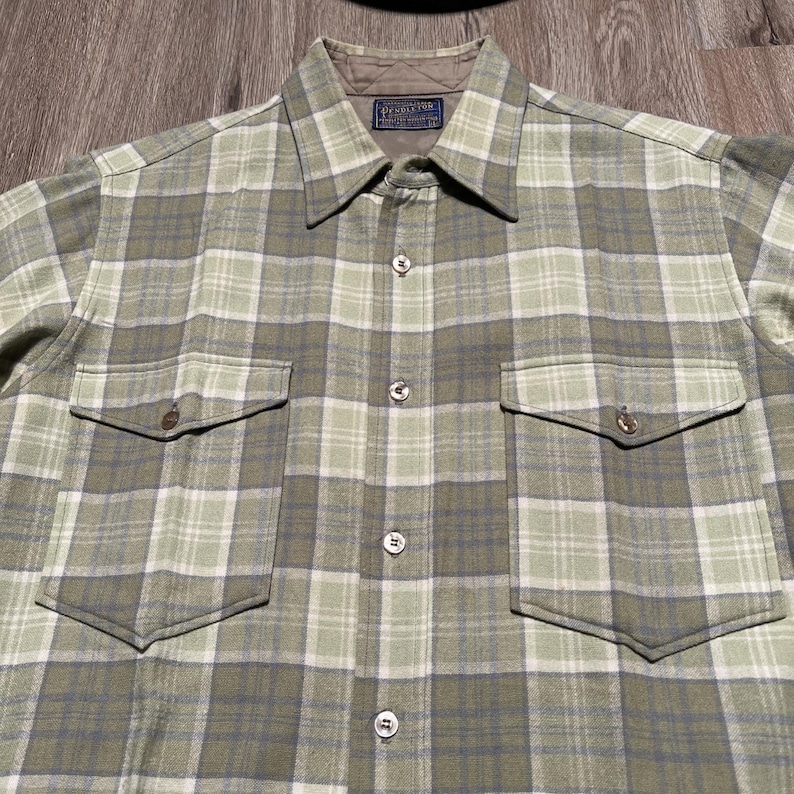 True Vintage 50-tals Pendleton ullrutig flanellskjorta CPO herrskjorta 15 1/4 NOS bild 1