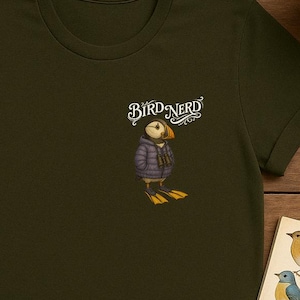 Camiseta para amantes de las aves - Frailecillo - Regalo divertido para observar aves - Camiseta con dibujo retro de pájaro