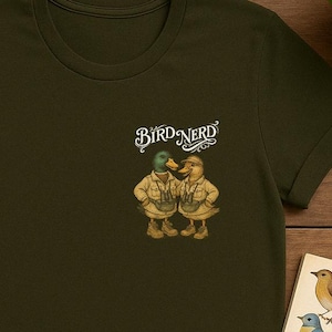 Camiseta "Aficionado a las aves" - Pareja de ánades reales - Regalo divertido para observar aves - Camiseta con dibujo retro de pájaro