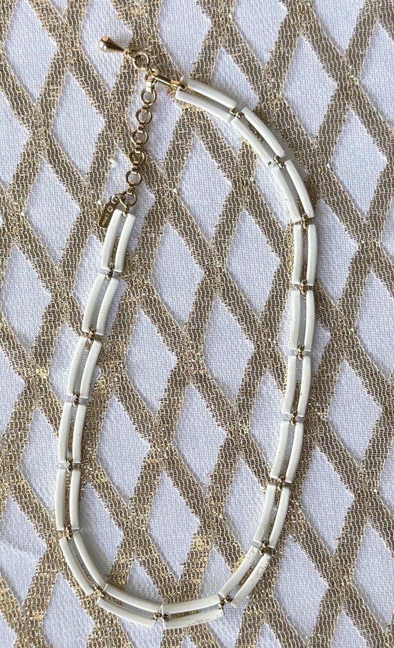 Monet White Enamel Rectangular Link Necklace 16” … - image 4