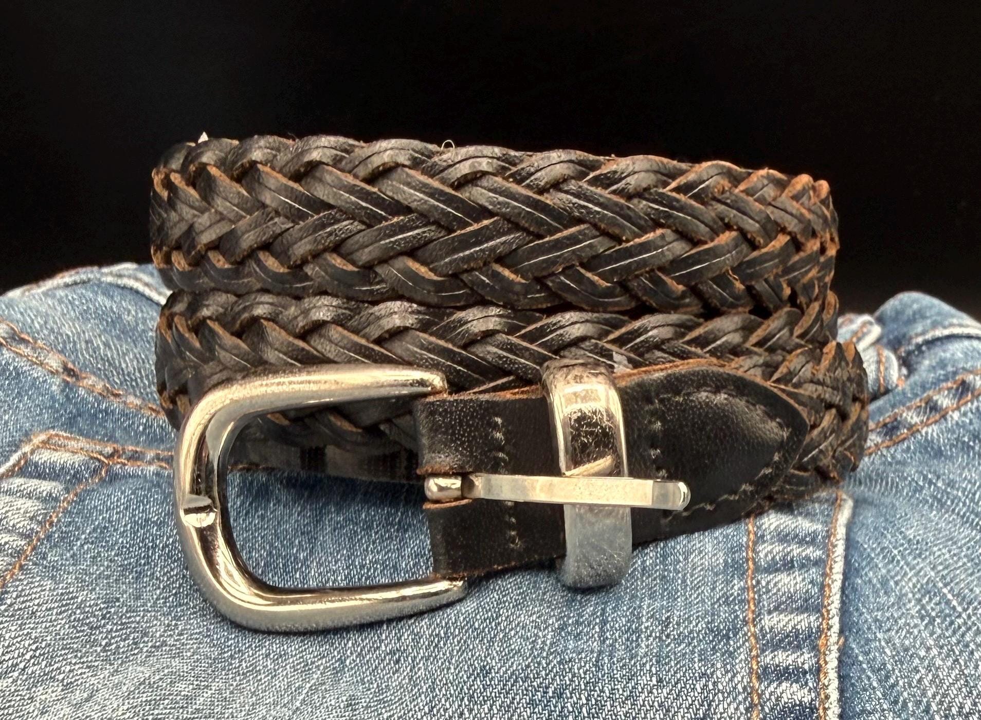 Vintage Braided Leather Belt‎ Lot Of 2 Size Small Black & Brown Up To 30\