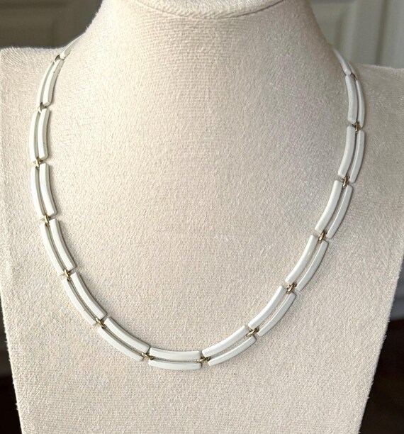Monet White Enamel Rectangular Link Necklace 16” … - image 2