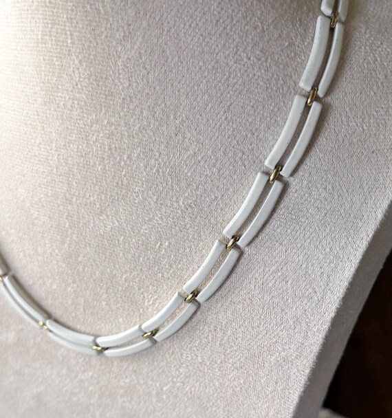 Monet White Enamel Rectangular Link Necklace 16” … - image 1