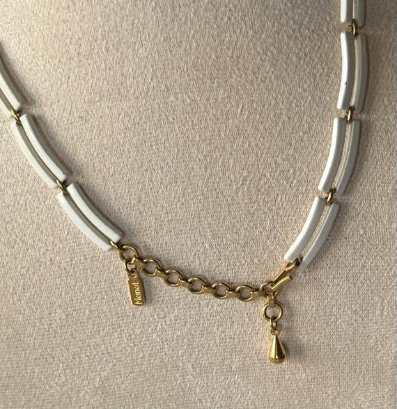 Monet White Enamel Rectangular Link Necklace 16” … - image 3