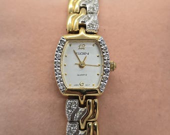 WOMENS ELGIN Elgin II Rhinestone Vintage Watch Two-tone 