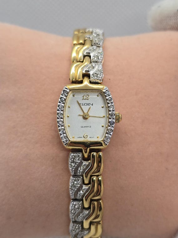Elgin Women's Gold & Silver Watch Crystal Accent Bracelet Japan