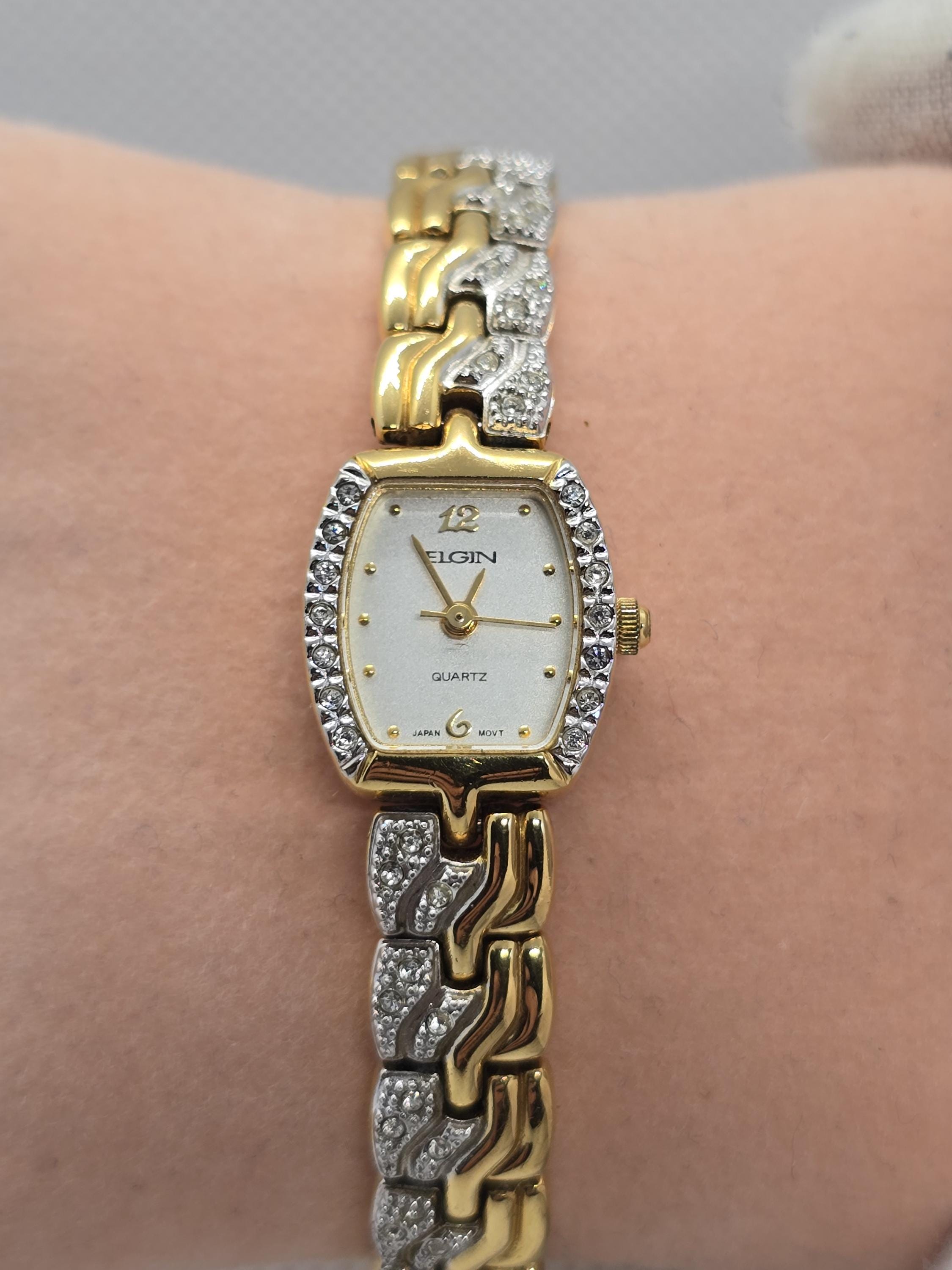 Elgin Women's Gold & Silver Watch Crystal Accent Bracelet Japan