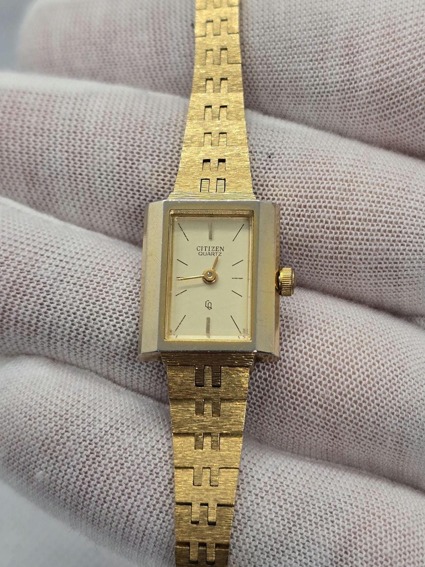 Vintage Petite Rectangular Women Bracelet Watch Adjustable Strap Lady Watch Vintage Inspired Two Toned Silver/Gold Rectangle Dainty  main image 3