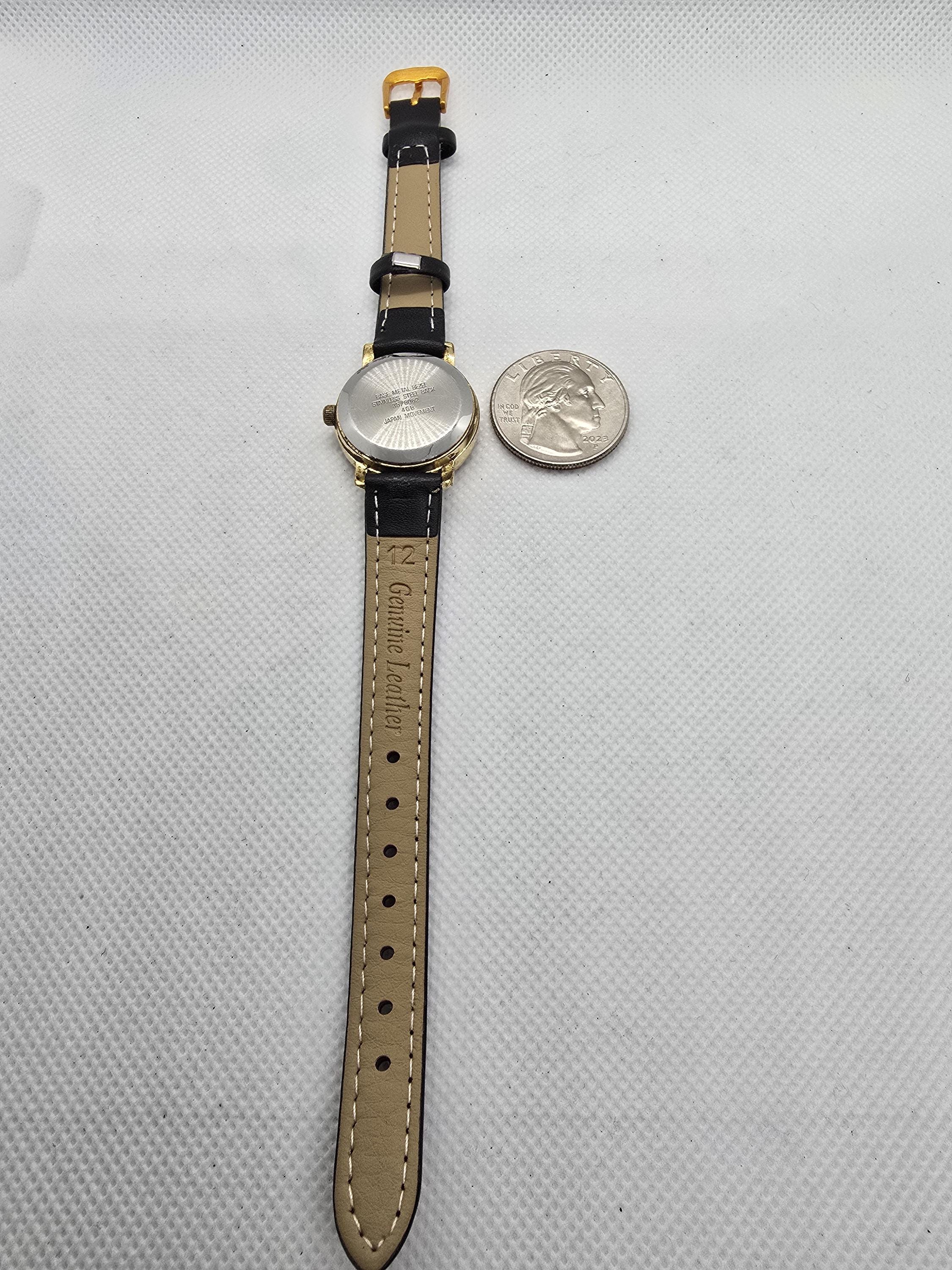 AK Gold Tone Rhinestone Wrist Watch Black Genuine Leather Strap Amazon.com: Anne Klein Women main image 4