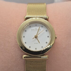 Skagen Denmark 25mm Gold Tone Women's Watch Adjustable Mesh Bracelet White Dial Faux Diamonds Small Watch for Women Stylish Slim Watch Gift