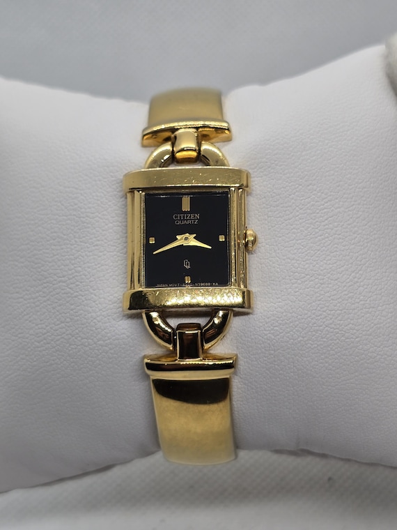 Vintage 1980s Citizen Ladies Gold Watch Tank Style Cuff Watch