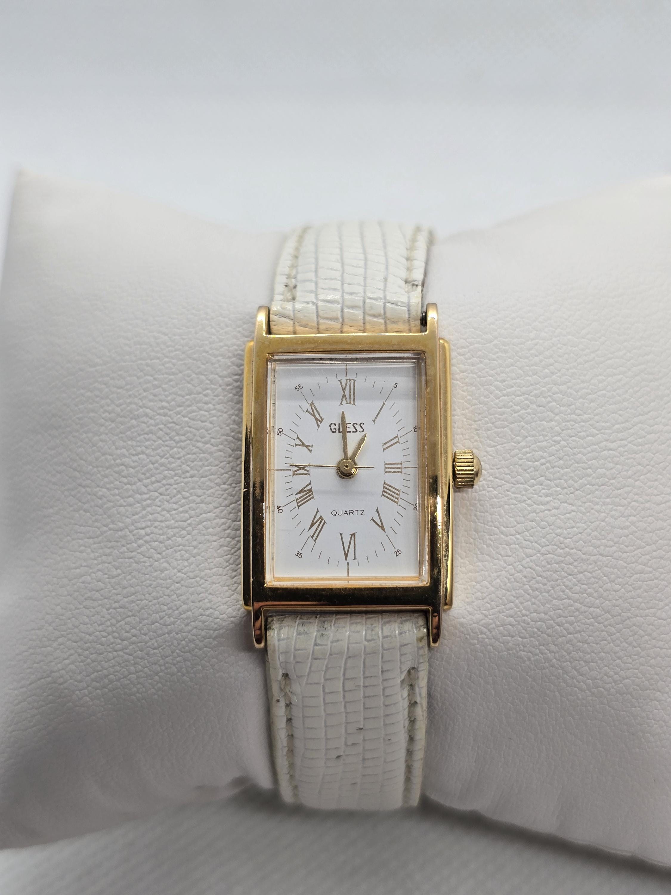 Vintage Guess Women\'s Tank Watch Red Leather Cuff Silver 1990\'s Retro Punk Vintage Guess Silver Tone Square Ladies Cuff Bracelet Watch  main image 4