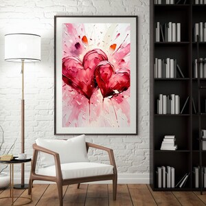 Valentinstag druckbare Kunst | Liebe Digitaler Download | Abstrakte Kunst | Trendige Wanddekoration | Ästhetischer romantischer Druck | Doppelherz (1)