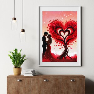 Romantic Heart Tree Print | Valentines Digital Download | Love Wall Art | Couple Silhouette Poster | Wedding Gift | Anniversary Décor (3)