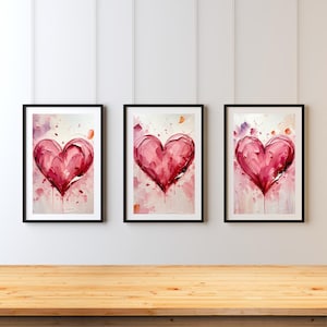 Abstract Heart Print | Valentines Digital Download | Love Wall Art | Romantic Painting | Modern Home Decor | Anniversary Gift Poster (Set_3)