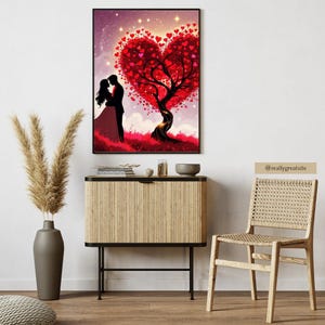 Romantic Heart Tree Print | Valentines Digital Download | Love Wall Art | Couple Silhouette Poster | Wedding Gift | Anniversary Décor (2)