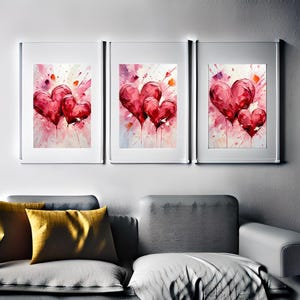 Valentinstag druckbare Kunst | Liebe Digitaler Download | Abstrakte Kunst | Trendige Wanddekoration | Ästhetischer romantischer Druck | Doppelherz (Set_3)