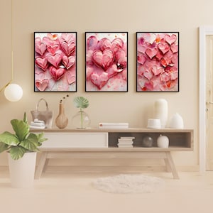 Romantic Hearts Printable Wall Art | Valentines Digital Download | Love Aesthetic Decor | Abstract Heart Painting | Trendy Wall Art (Set_3)