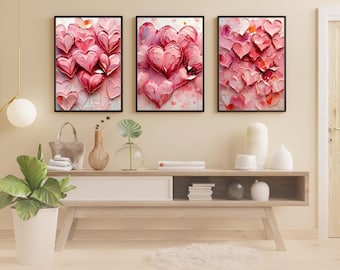 Romantic Hearts Printable Wall Art | Valentines Digital Download | Love Aesthetic Decor | Abstract Heart Painting | Trendy Wall Art (Set_3)