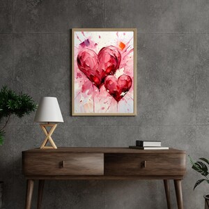 Valentinstag druckbare Kunst | Liebe Digitaler Download | Abstrakte Kunst | Trendige Wanddekoration | Ästhetischer romantischer Druck | Doppelherz (3)