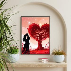 Romantic Heart Tree Print | Valentines Digital Download | Love Wall Art | Couple Silhouette Poster | Wedding Gift | Anniversary Décor (1)