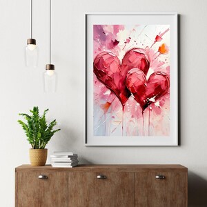 Valentinstag druckbare Kunst | Liebe Digitaler Download | Abstrakte Kunst | Trendige Wanddekoration | Ästhetischer romantischer Druck | Doppelherz (2)