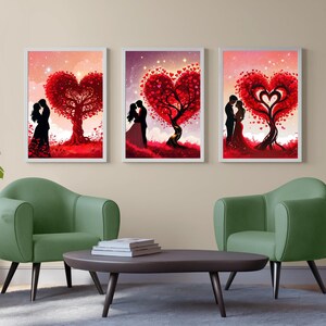 Romantic Heart Tree Print | Valentines Digital Download | Love Wall Art | Couple Silhouette Poster | Wedding Gift | Anniversary Décor(Set_3)