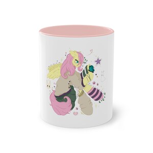 Pink Cute Fluttershy MLP Mug, Two-Tone Coffee Mug, 11oz - Magical Pony Lover Gift, Kawaii Tea Cup, Brony Collectible, Pastel Pink Ceramic