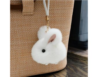 Fluffy Rabbit Pompom Keychain, Charm Bunny Trinket Keyring, Gift For Friends